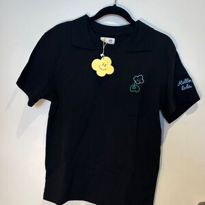 Black Hello lala T Shirt with Embroidered Design